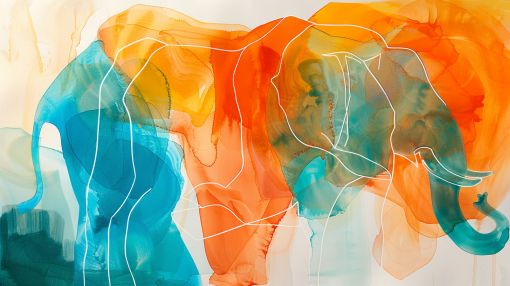 Elephants in Flowing Watercolor Light