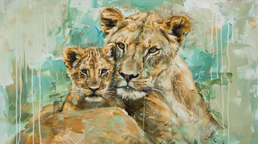 Lioness and Cub Tender Embrace
