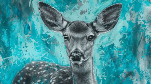 Gentle Fawn on Turquoise Abstract