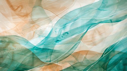 Flowing Teal and Amber Silk Waves