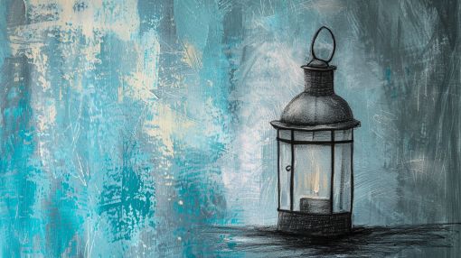 Lantern Glow Against Weathered Blue