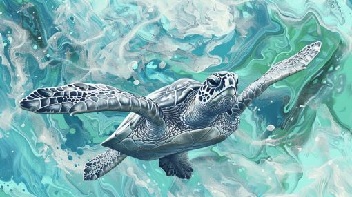Sea Turtle Gliding Through Turquoise Waters