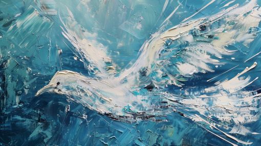 White Dove Soaring Through Azure Skies