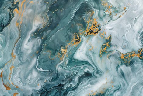Teal Marble Currents With Golden Veins