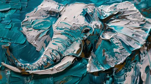 Majestic Elephant in Teal Impasto