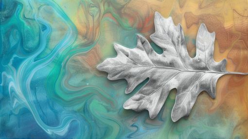 Silver Oak Leaf on Marbled Currents