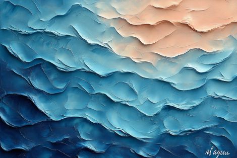 Ocean Waves in Textured Blue Peach
