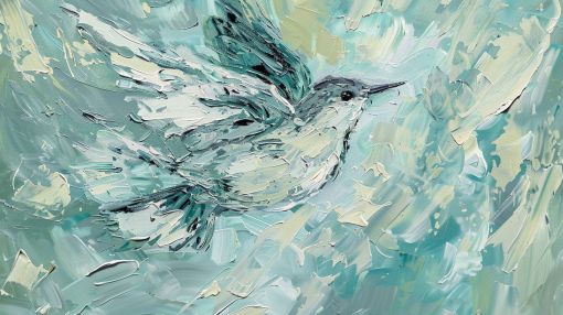 Hummingbird in Teal Impasto Flight