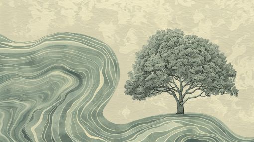 Solitary Oak Amid Flowing Currents