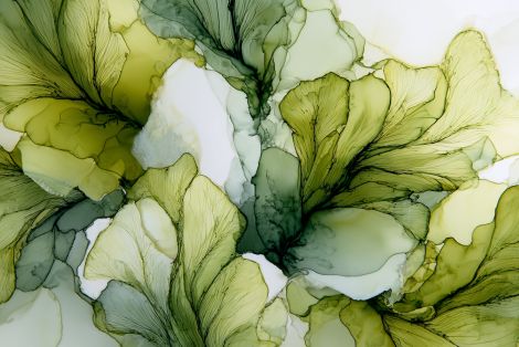 Emerald Petals in Flowing Ink